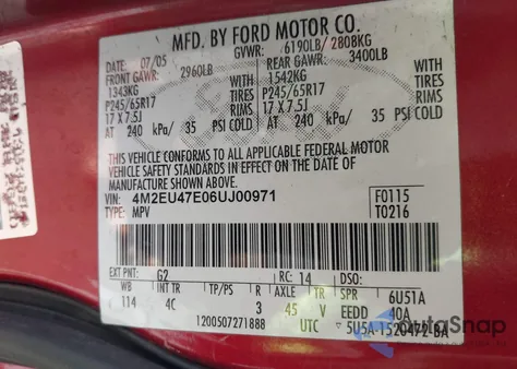 2006 Mercury Mountaineer Luxury из США, поврежденный, VIN 4M2EU47E06UJ00971